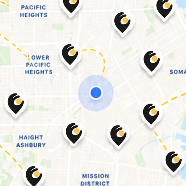 A neighbourhood map dotted with yoink pins marking free items
